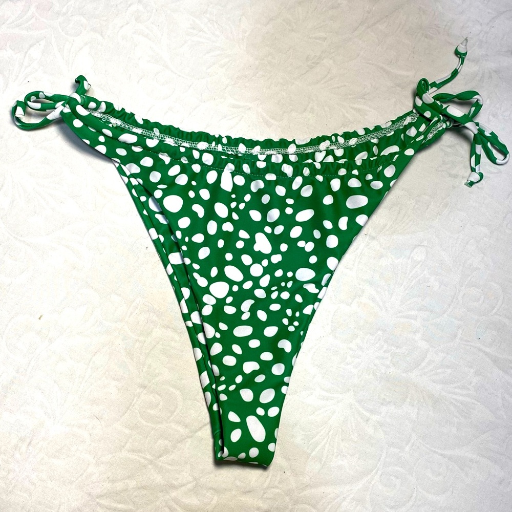 Swim Bikini Bottoms Cheeky High Rise Waisted Thong Swimsuit Green White Leopard